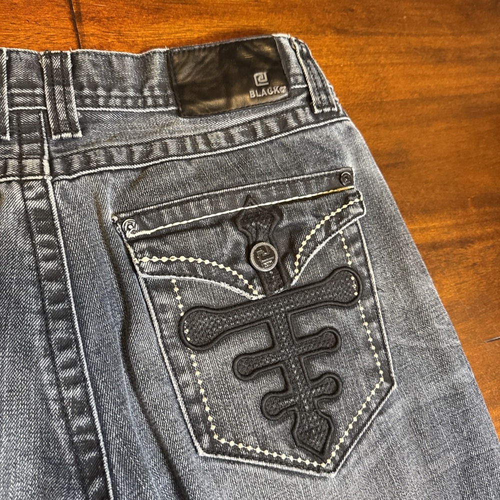 CJ Black Men's‎ Low Rise Straight Jeans 30×30 Distressed Embroidered